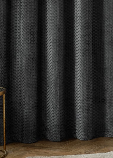 Paoletti Neptune Velvet Room Darkening Eyelet Curtain Pair Charcoal