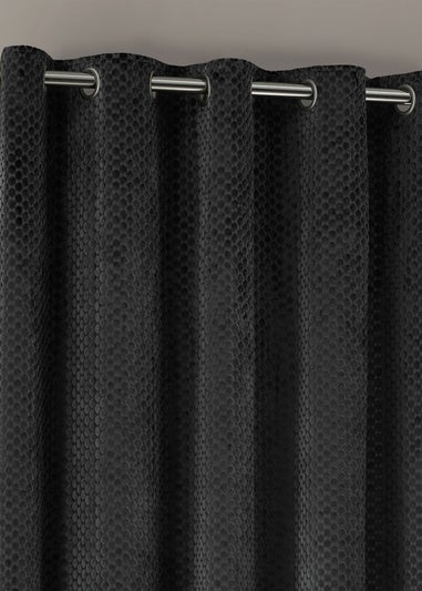 Paoletti Neptune Velvet Room Darkening Eyelet Curtain Pair Charcoal