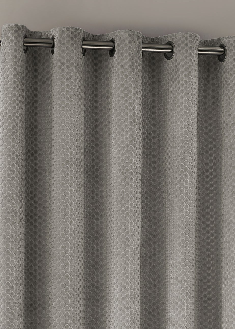 Paoletti Neptune Velvet Room Darkening Eyelet Curtain Pair Silver