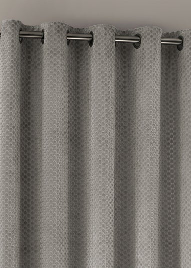 Paoletti Neptune Velvet Room Darkening Eyelet Curtain Pair Silver