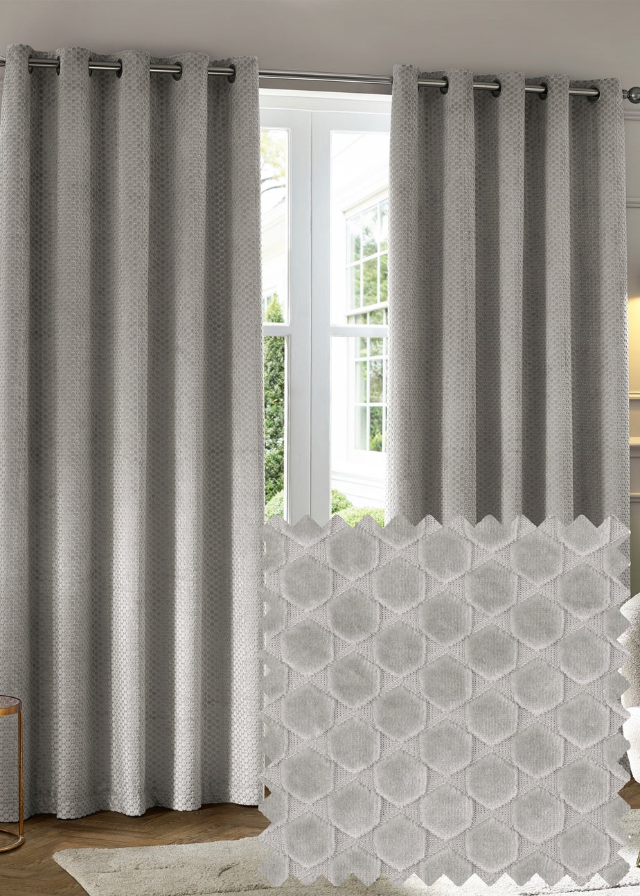 Paoletti Neptune Velvet Room Darkening Eyelet Curtain Pair Silver