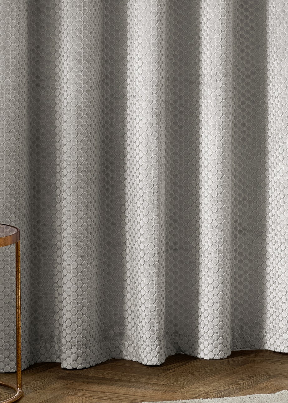 Paoletti Neptune Velvet Room Darkening Eyelet Curtain Pair Silver