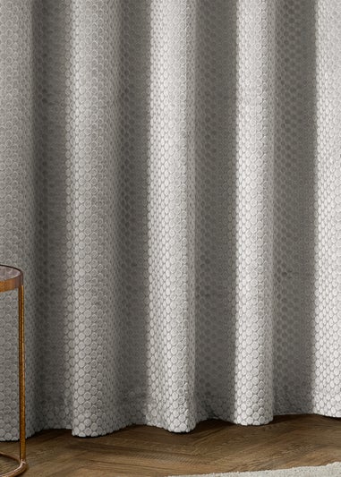 Paoletti Neptune Velvet Room Darkening Eyelet Curtain Pair Silver