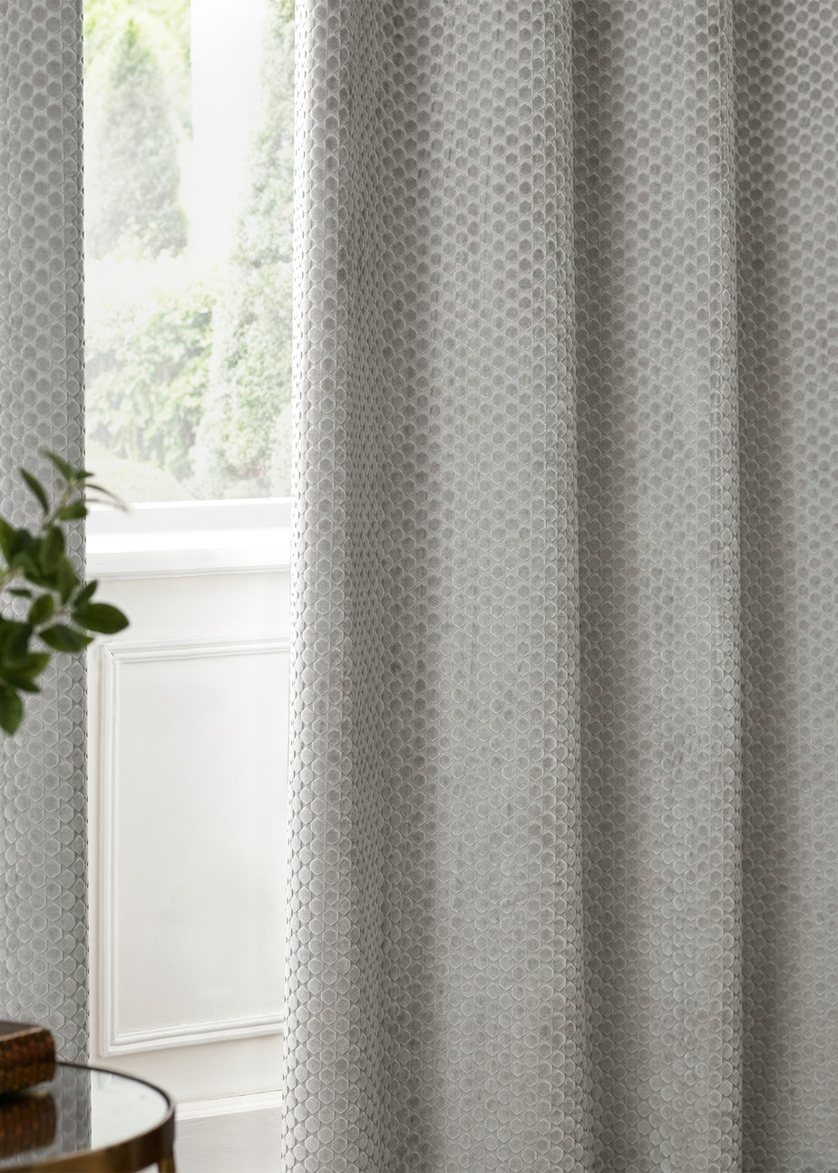 Paoletti Neptune Velvet Room Darkening Eyelet Curtain Pair Silver