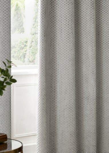 Paoletti Neptune Velvet Room Darkening Eyelet Curtain Pair Silver