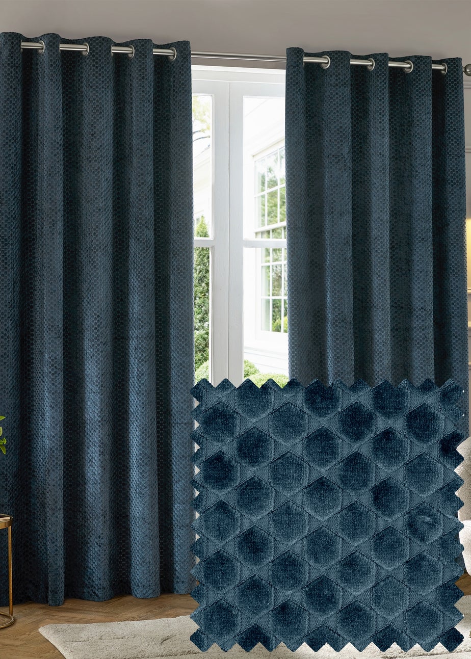 Paoletti Neptune Velvet Room Darkening Eyelet Curtain Pair Navy