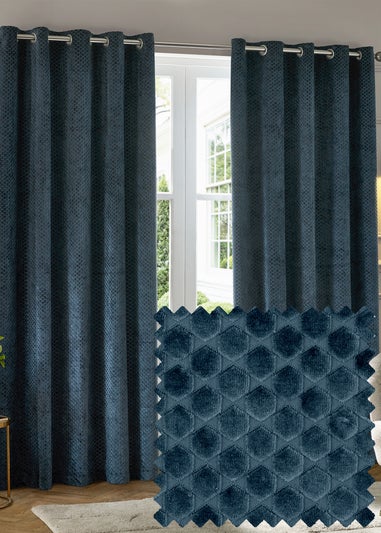 Paoletti Neptune Velvet Room Darkening Eyelet Curtain Pair Navy