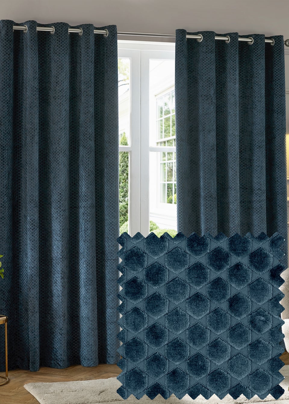 Paoletti Neptune Velvet Room Darkening Eyelet Curtain Pair Navy
