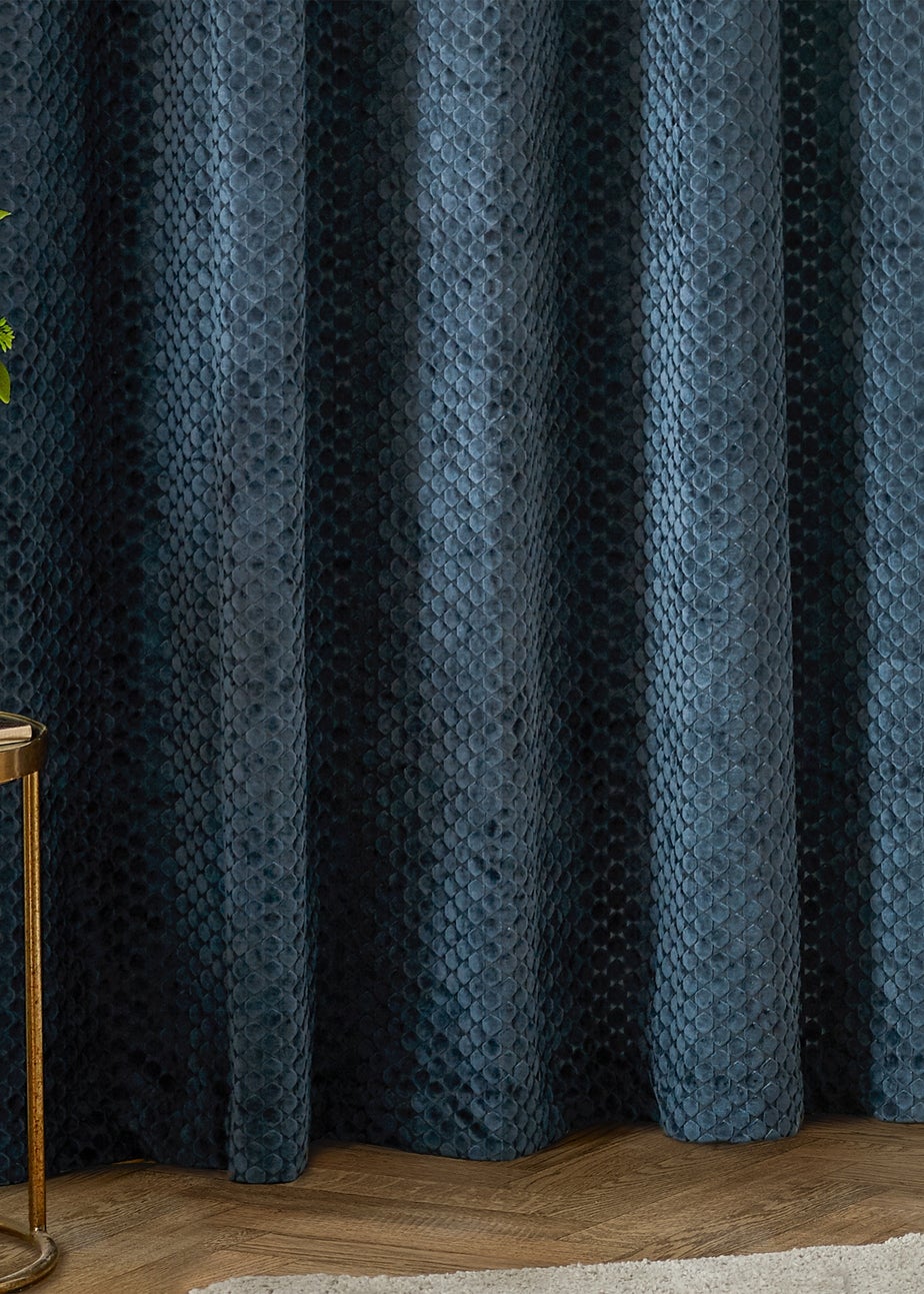 Paoletti Neptune Velvet Room Darkening Eyelet Curtain Pair Navy