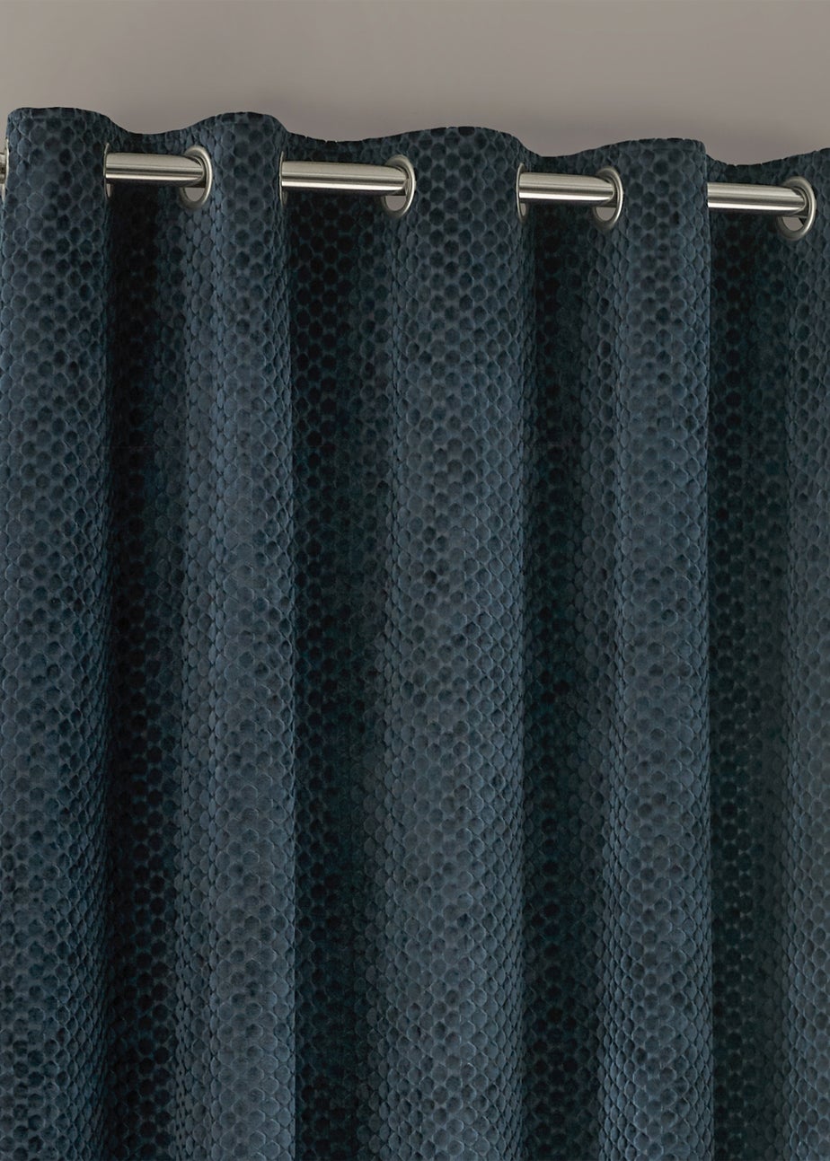 Paoletti Neptune Velvet Room Darkening Eyelet Curtain Pair Navy