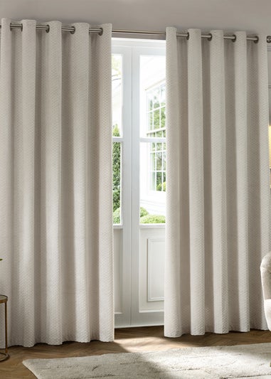 Paoletti Neptune Velvet Room Darkening Eyelet Curtain Pair Ivory