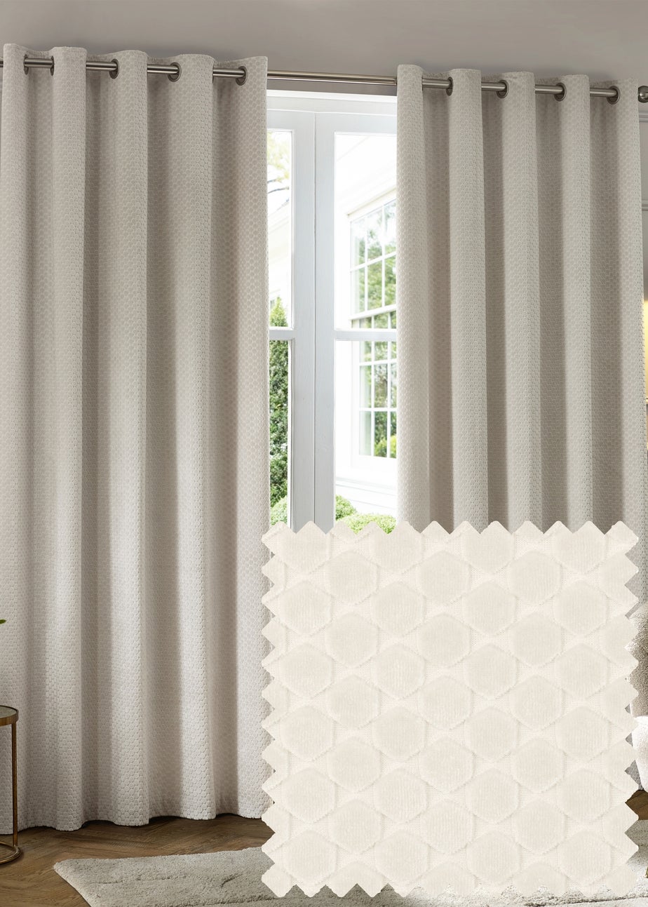 Paoletti Neptune Velvet Room Darkening Eyelet Curtain Pair Ivory