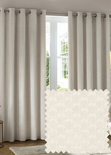 Paoletti Neptune Velvet Room Darkening Eyelet Curtain Pair Ivory