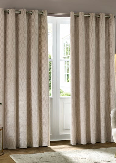 Paoletti Neptune Velvet Room Darkening Eyelet Curtain Pair Champagne