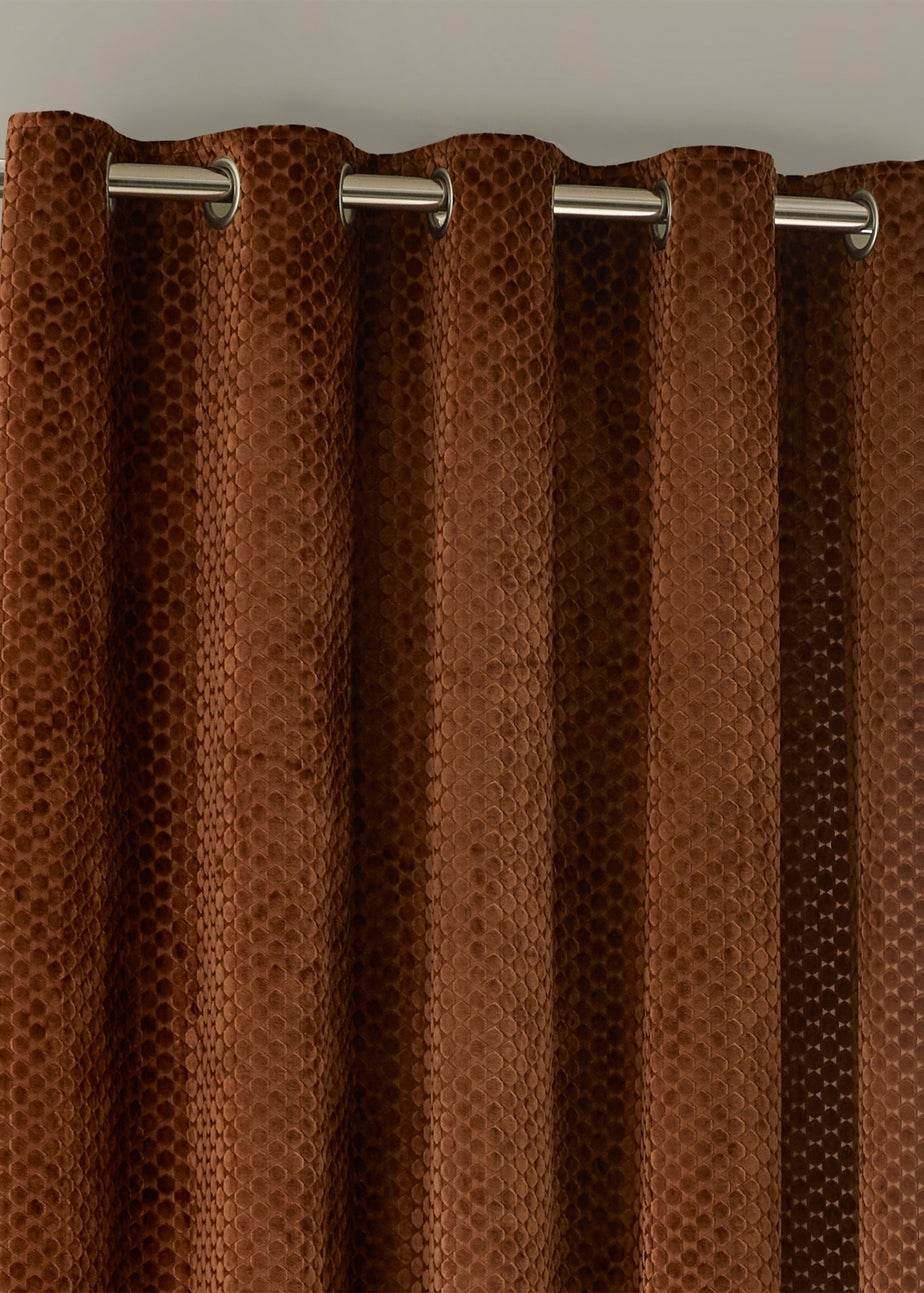 Paoletti Neptune Velvet Room Darkening Eyelet Curtain Pair Copper