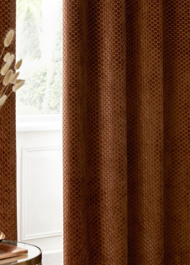 Paoletti Neptune Velvet Room Darkening Eyelet Curtain Pair Copper