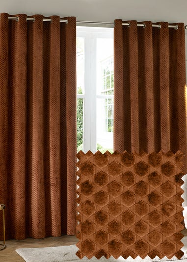 Paoletti Neptune Velvet Room Darkening Eyelet Curtain Pair Copper