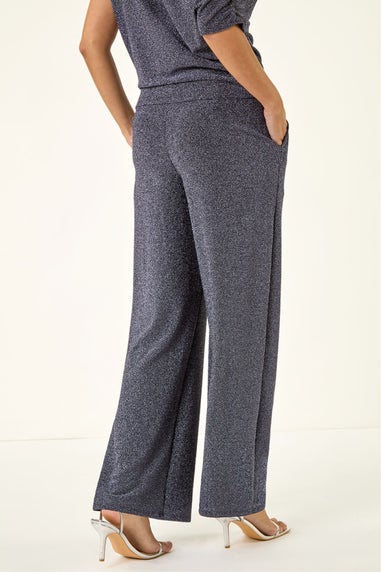 Dusk Navy Metallic Wide Leg Trousers