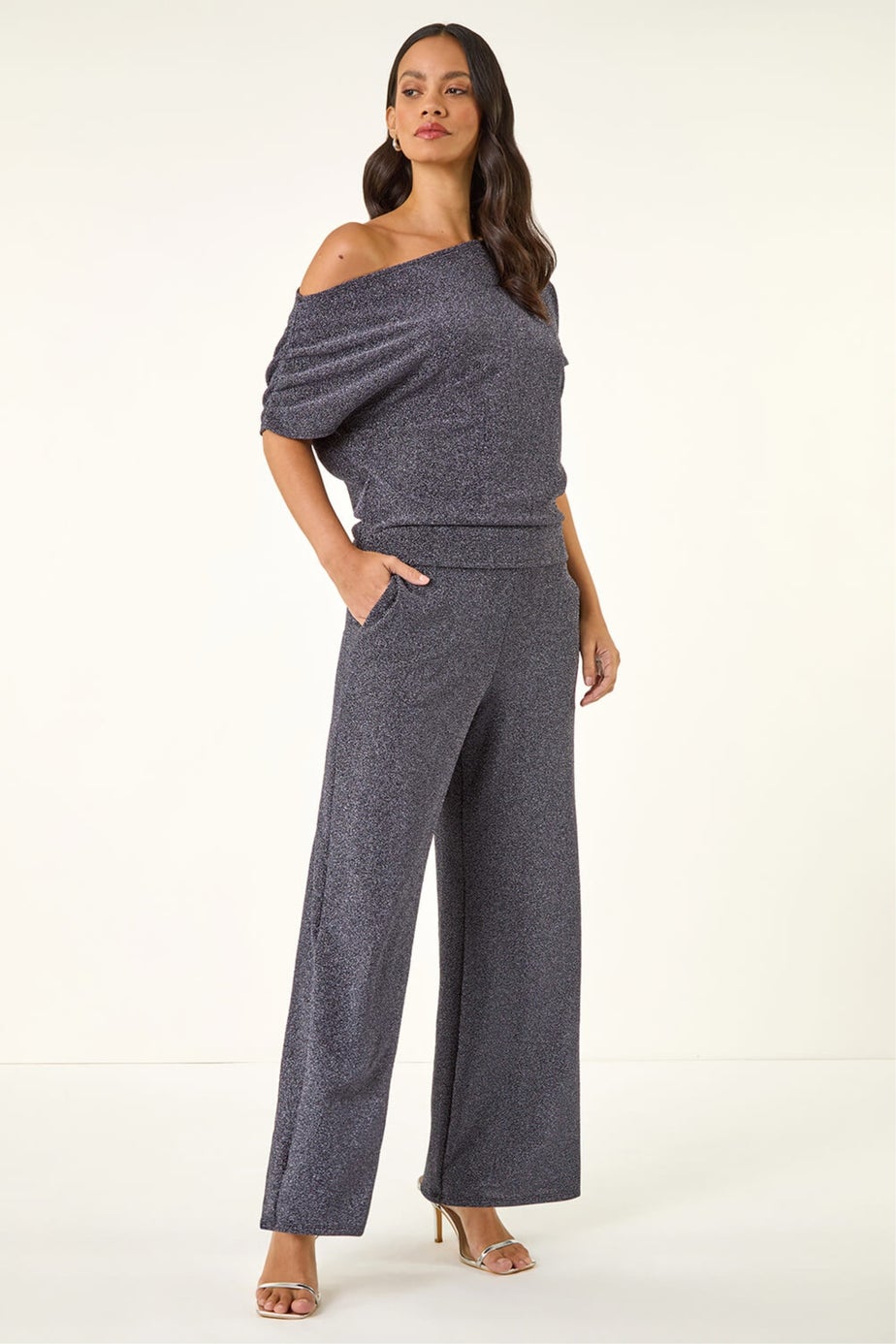 Dusk Navy Metallic Wide Leg Trousers