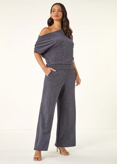 Dusk Navy Metallic Wide Leg Trousers