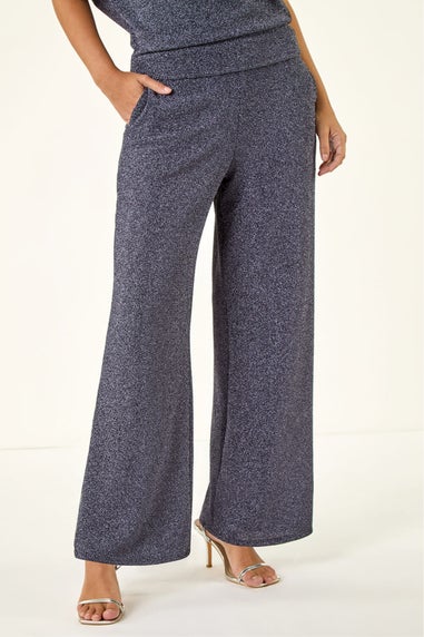 Dusk Navy Metallic Wide Leg Trousers