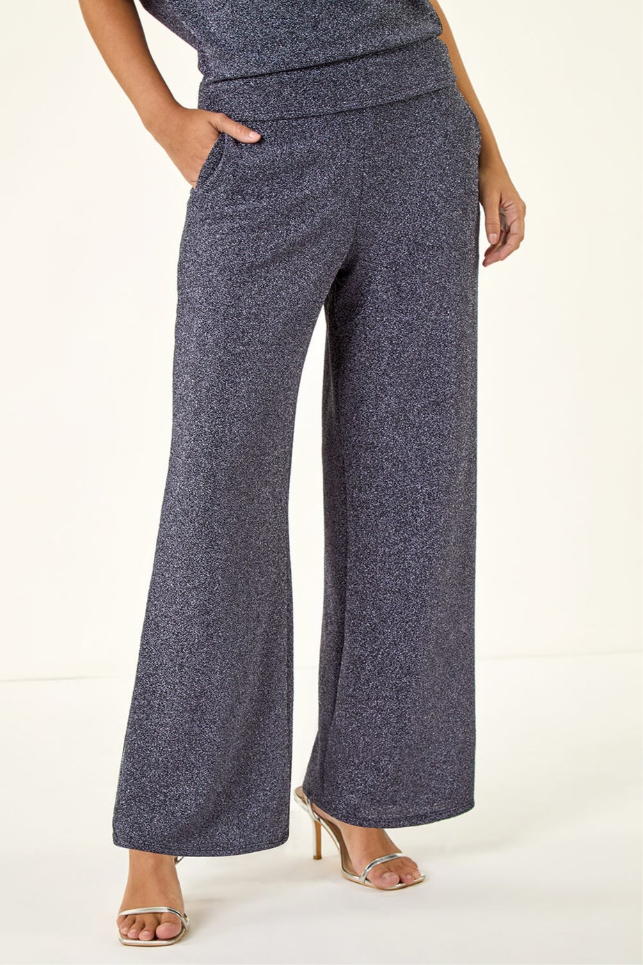 Dusk Navy Metallic Wide Leg Trousers
