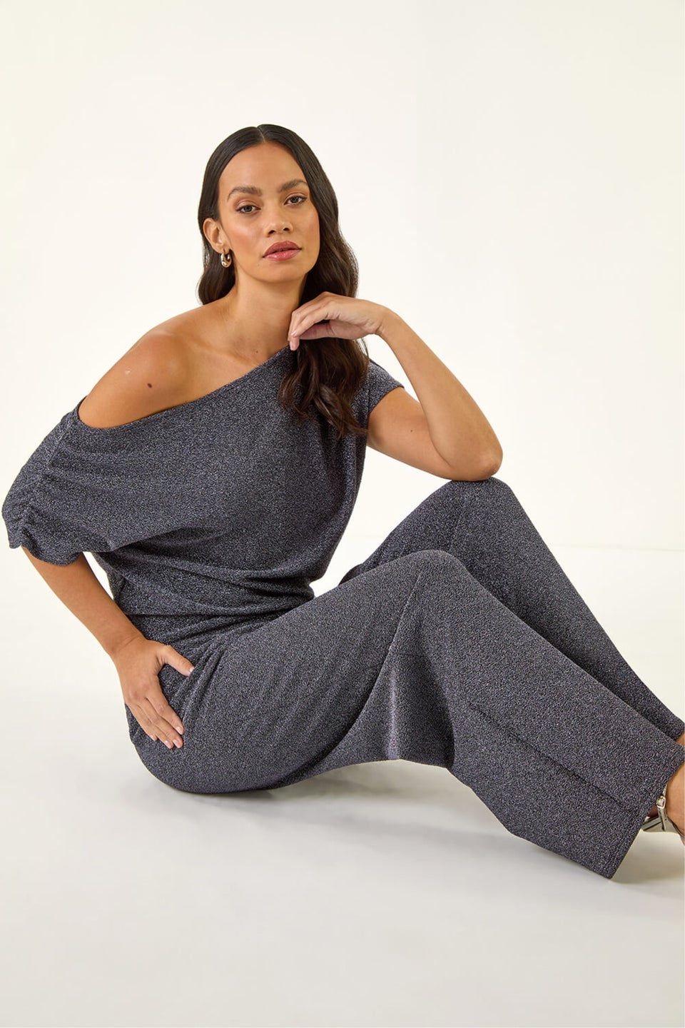 Dusk Navy Metallic Wide Leg Trousers