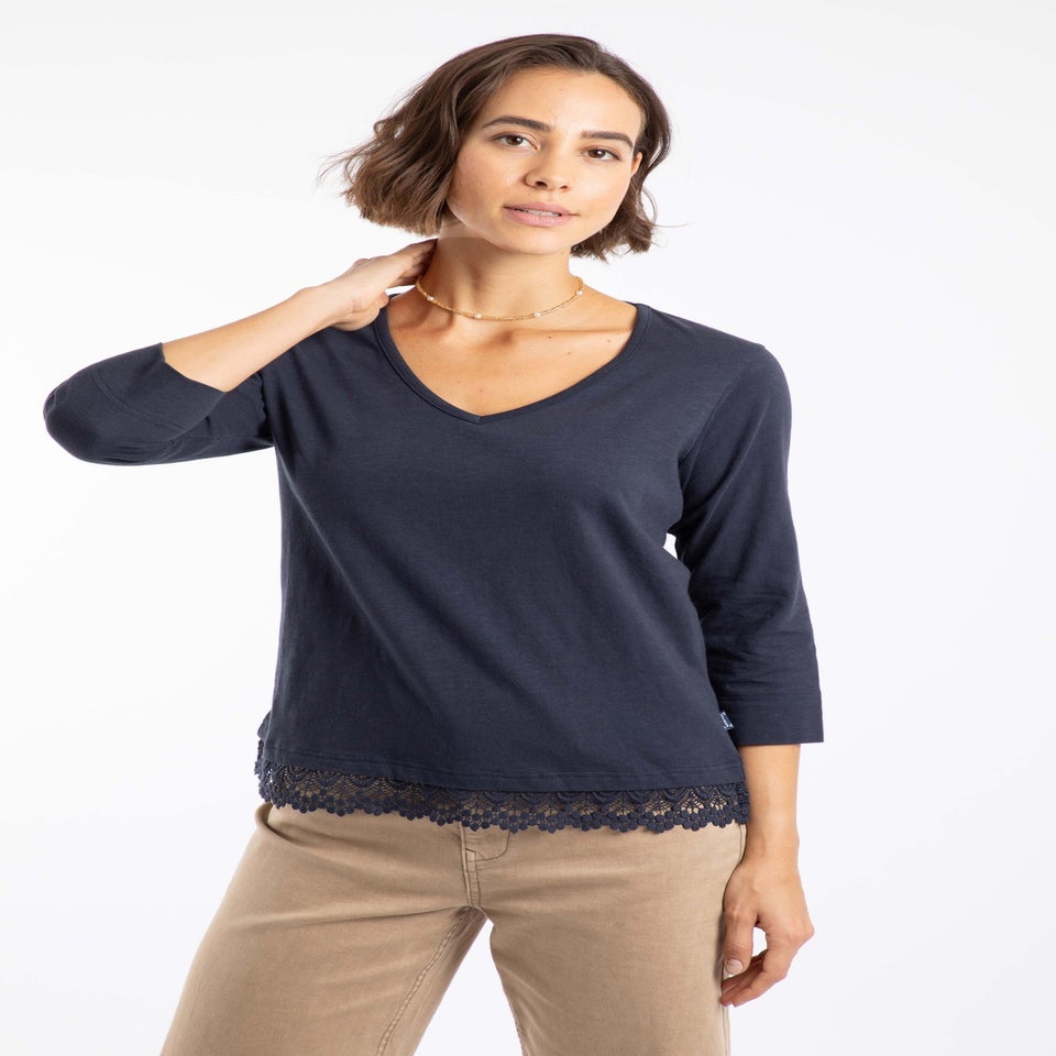 Weird Fish Navy Delis Lace Hem Top