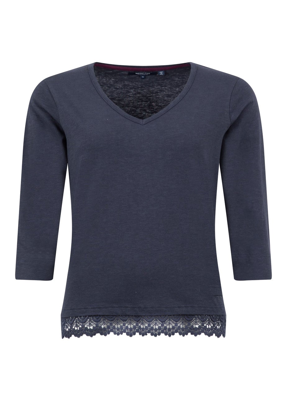 Weird Fish Navy Delis Lace Hem Top
