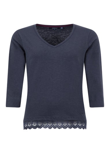 Weird Fish Navy Delis Lace Hem Top