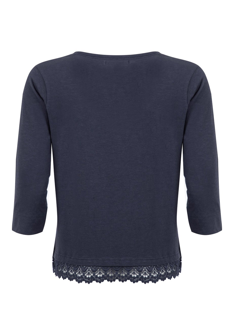 Weird Fish Navy Delis Lace Hem Top