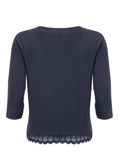 Weird Fish Navy Delis Lace Hem Top