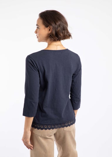 Weird Fish Navy Delis Lace Hem Top