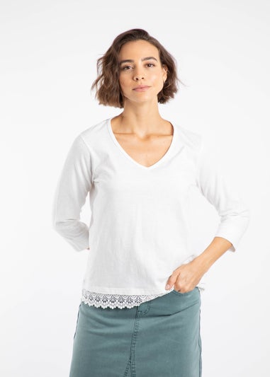 Weird Fish Dusty White Delis Lace Hem Top