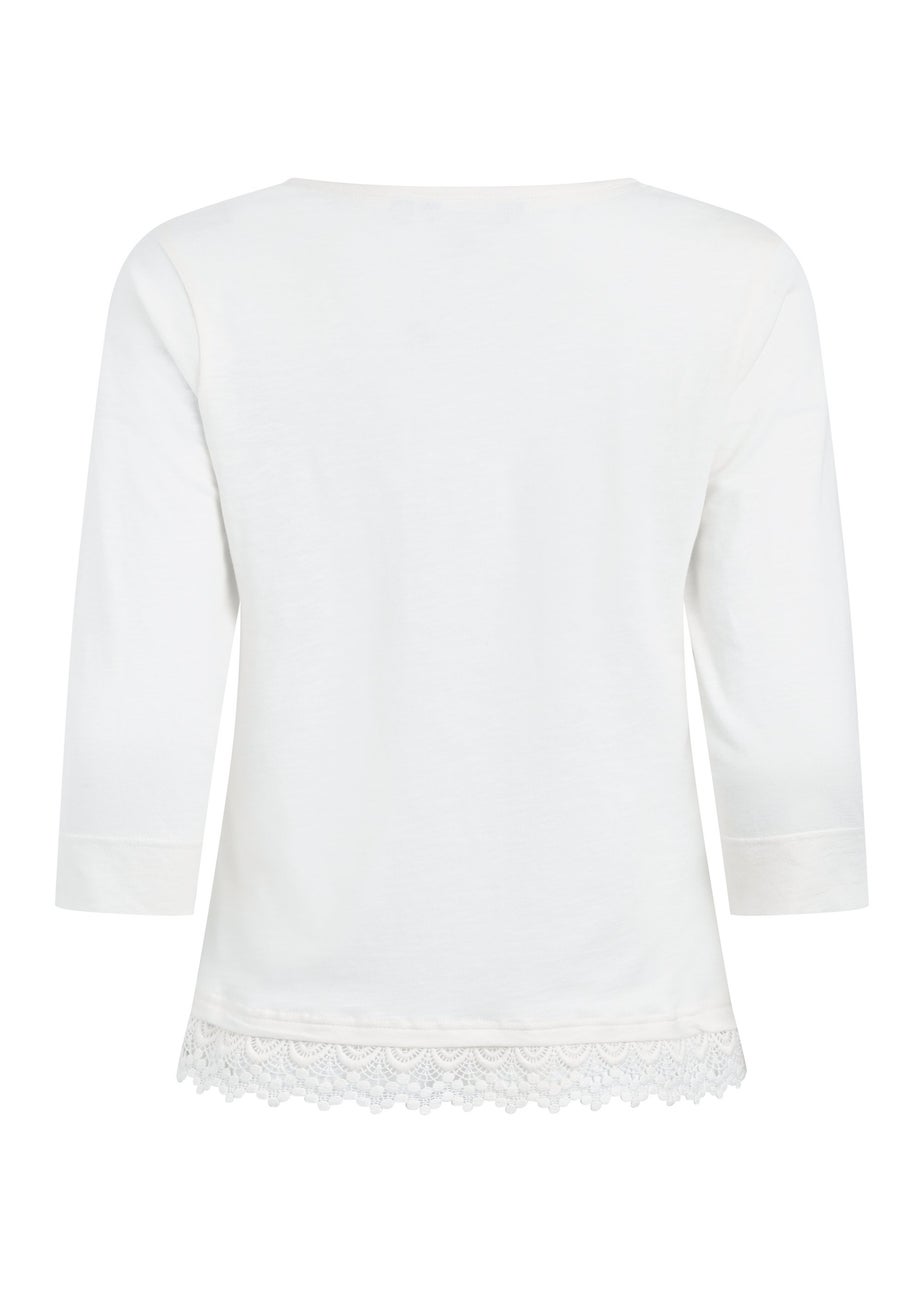 Weird Fish Dusty White Delis Lace Hem Top