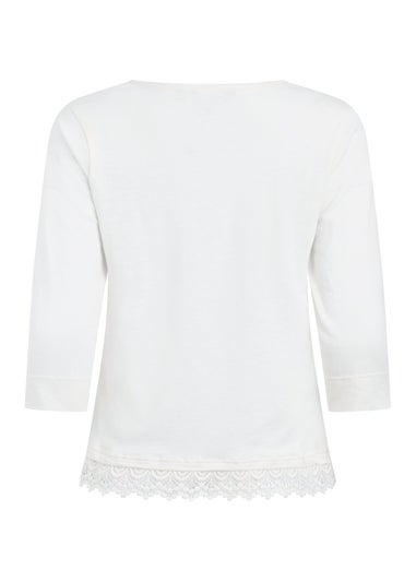 Weird Fish Dusty White Delis Lace Hem Top