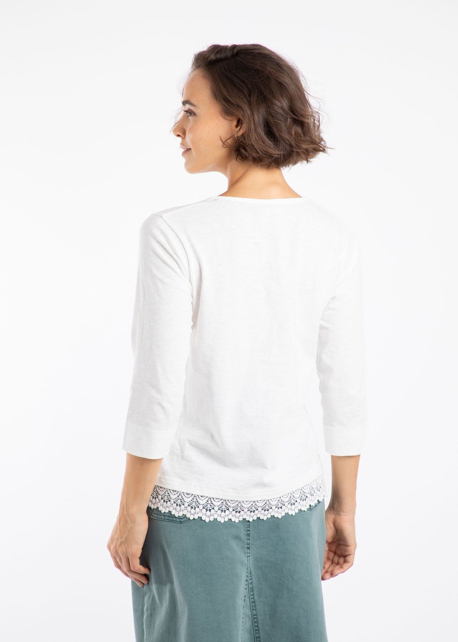 Weird Fish Dusty White Delis Lace Hem Top