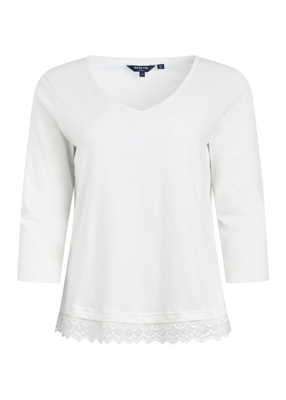 Weird Fish Dusty White Delis Lace Hem Top