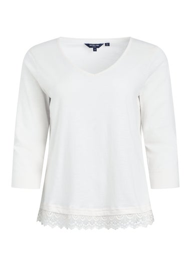 Weird Fish Dusty White Delis Lace Hem Top