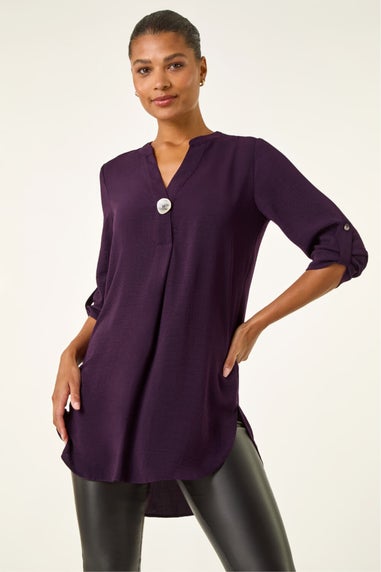 Roman Purple Longline Buttoned Notch Neck Top