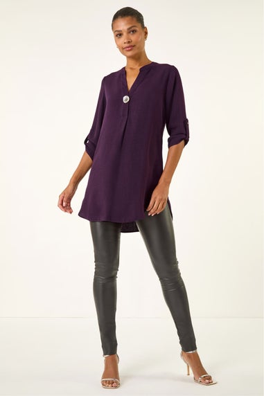 Roman Purple Longline Buttoned Notch Neck Top