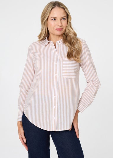 Izabel London Beige Striped Long Sleeve Shirt