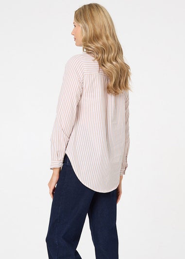 Izabel London Beige Striped Long Sleeve Shirt