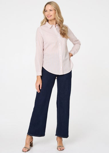 Izabel London Beige Striped Long Sleeve Shirt