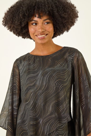 Roman Black Wavy Spot Foil Overlay Top