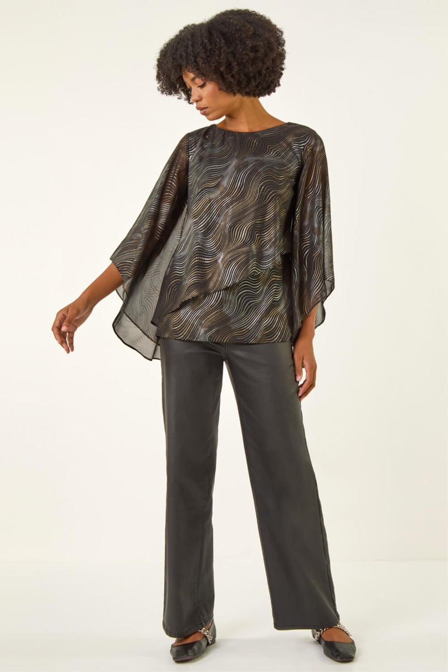 Roman Black Wavy Spot Foil Overlay Top