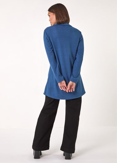 Roman Blue Wrap Front Cowl Neck Top