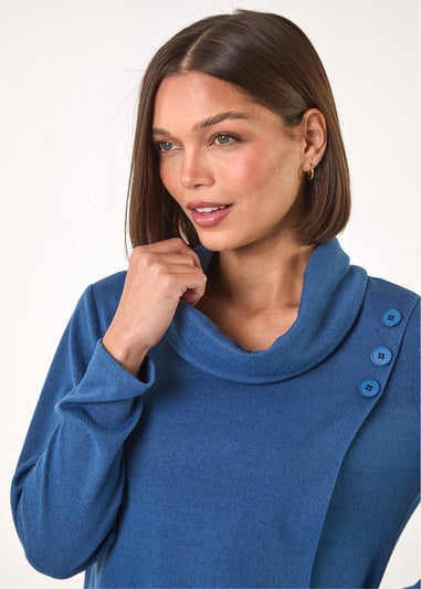 Roman Blue Wrap Front Cowl Neck Top