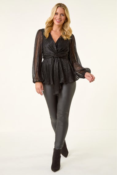 Roman Black Petite Shimmer Twist Stretch Top