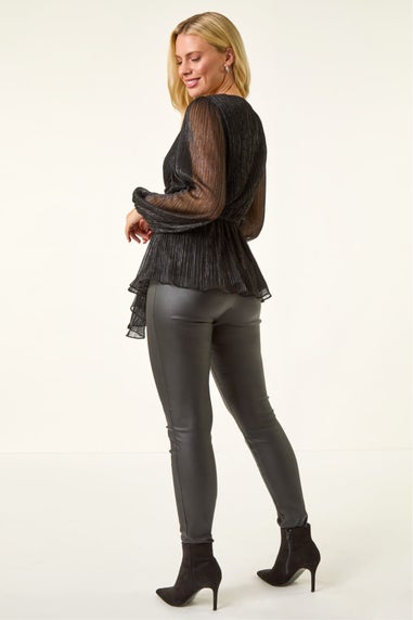 Roman Black Petite Shimmer Twist Stretch Top